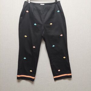 Bamboo Traders‎ Capri Pants Womens 10 Black Umbrella Embroidery Resort Preppy